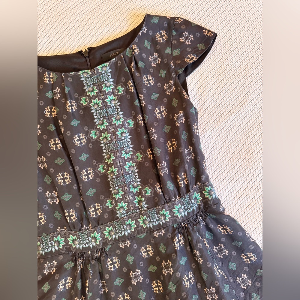 J. CREW 100% Silk Cap Sleeve Black Floral Midi Dress - Picture 8 of 16